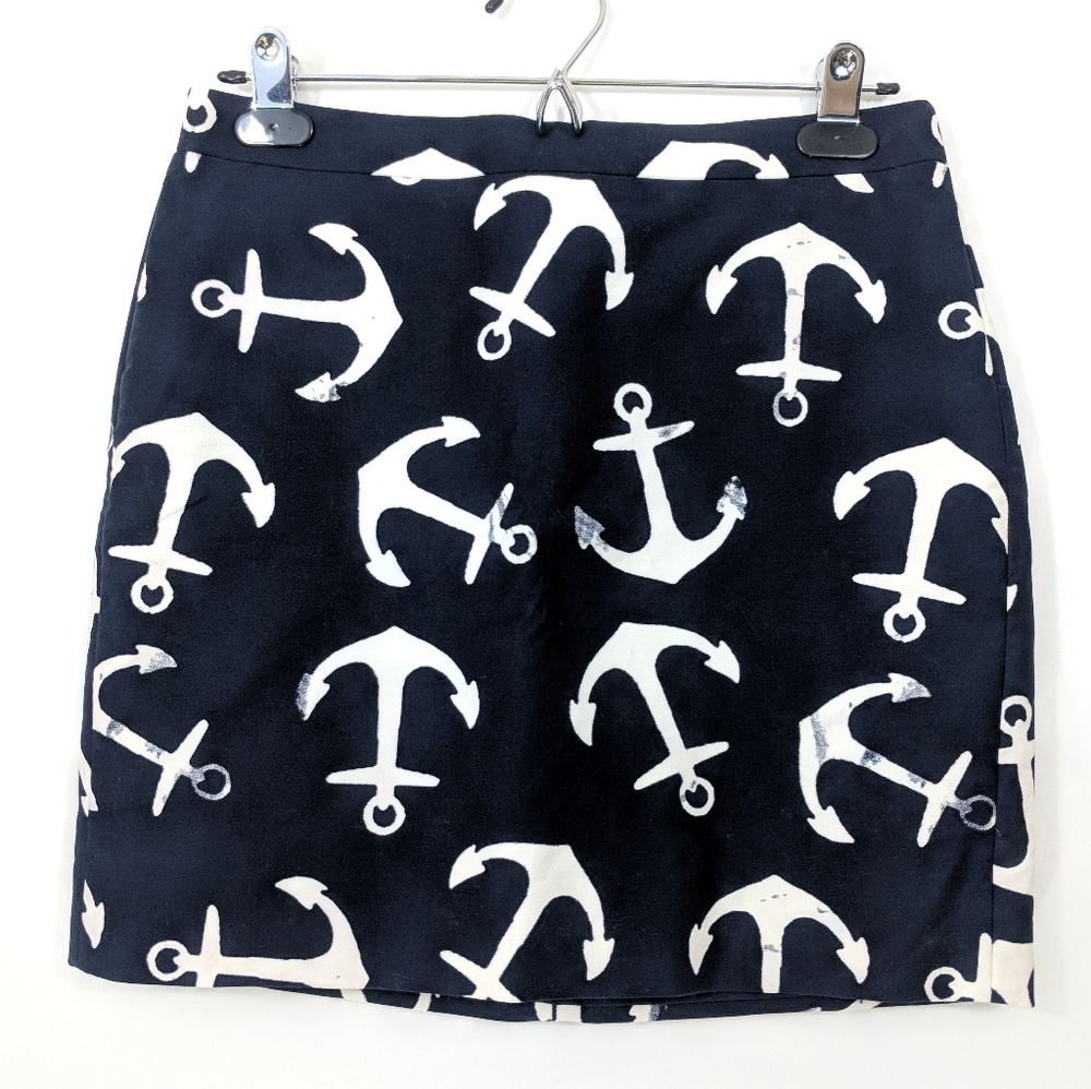J. Crew Navy and White Anchor Print Mini Skirt